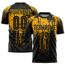 Laden Sie das Bild in den Galerie-Viewer, Custom Gold Black Sublimation Soccer Uniform Jersey