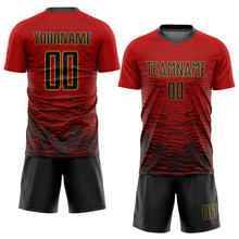 Загрузить изображение в средство просмотра галереи, Custom Red Black-Old Gold Sublimation Soccer Uniform Jersey