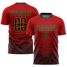 Загрузить изображение в средство просмотра галереи, Custom Red Black-Old Gold Sublimation Soccer Uniform Jersey