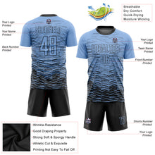Load image into Gallery viewer, Custom Light Blue Black Sublimation Soccer Uniform Jersey