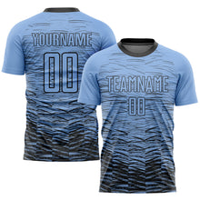 Load image into Gallery viewer, Custom Light Blue Black Sublimation Soccer Uniform Jersey