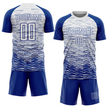 Загрузить изображение в средство просмотра галереи, Custom Royal White Sublimation Soccer Uniform Jersey