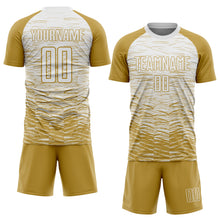 Laden Sie das Bild in den Galerie-Viewer, Custom Old Gold White Sublimation Soccer Uniform Jersey