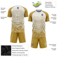 Laden Sie das Bild in den Galerie-Viewer, Custom Old Gold White Sublimation Soccer Uniform Jersey