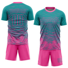 Load image into Gallery viewer, Custom Teal Pink Sublimation Soccer Uniform Jersey