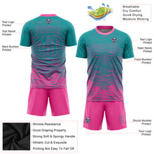 Load image into Gallery viewer, Custom Teal Pink Sublimation Soccer Uniform Jersey
