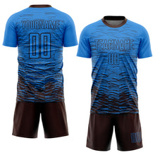 Laden Sie das Bild in den Galerie-Viewer, Custom Powder Blue Brown Sublimation Soccer Uniform Jersey