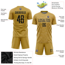 Laden Sie das Bild in den Galerie-Viewer, Custom Old Gold Black Sublimation Soccer Uniform Jersey