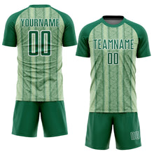Laden Sie das Bild in den Galerie-Viewer, Custom Kelly Green Pea Green-White Ethnic Stripes Sublimation Soccer Uniform Jersey