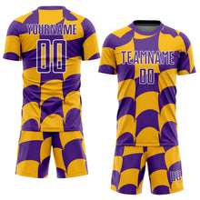 Load image into Gallery viewer, Custom Purple Gold-White Plaid Sublimation Soccer Uniform Jersey