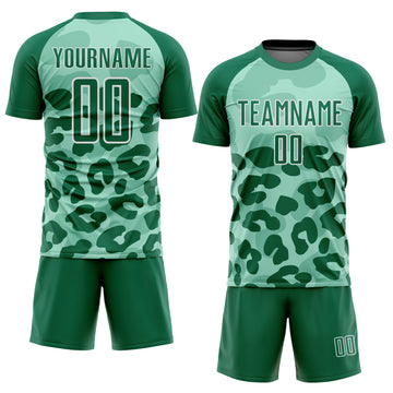 Custom Pea Green Kelly Green-White Animal Print Sublimation Soccer Uniform Jersey