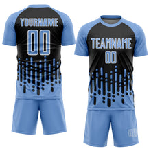 Load image into Gallery viewer, Custom Light Blue Black-White Abstract Fluid Wave Sublimation Soccer Uniform Jersey