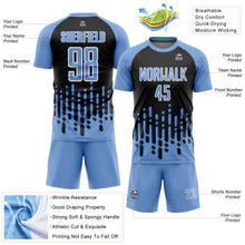 Load image into Gallery viewer, Custom Light Blue Black-White Abstract Fluid Wave Sublimation Soccer Uniform Jersey