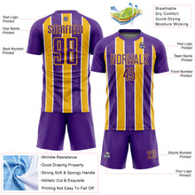 Load image into Gallery viewer, Custom Purple Gold-White Stripes Sublimation Soccer Uniform Jersey