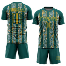 Load image into Gallery viewer, Custom Midnight Green Gold Flowers Sublimation Soccer Uniform Jersey