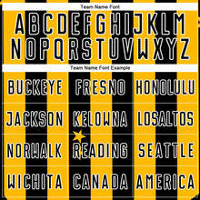 Load image into Gallery viewer, Custom Gold Black-White Stars And Squares Sublimation Soccer Uniform Jersey