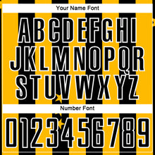 Load image into Gallery viewer, Custom Gold Black-White Stars And Squares Sublimation Soccer Uniform Jersey