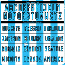 Load image into Gallery viewer, Custom White Sky Blue-Black Stars And Squares Sublimation Soccer Uniform Jersey