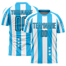 Load image into Gallery viewer, Custom White Sky Blue-Black Stars And Squares Sublimation Soccer Uniform Jersey