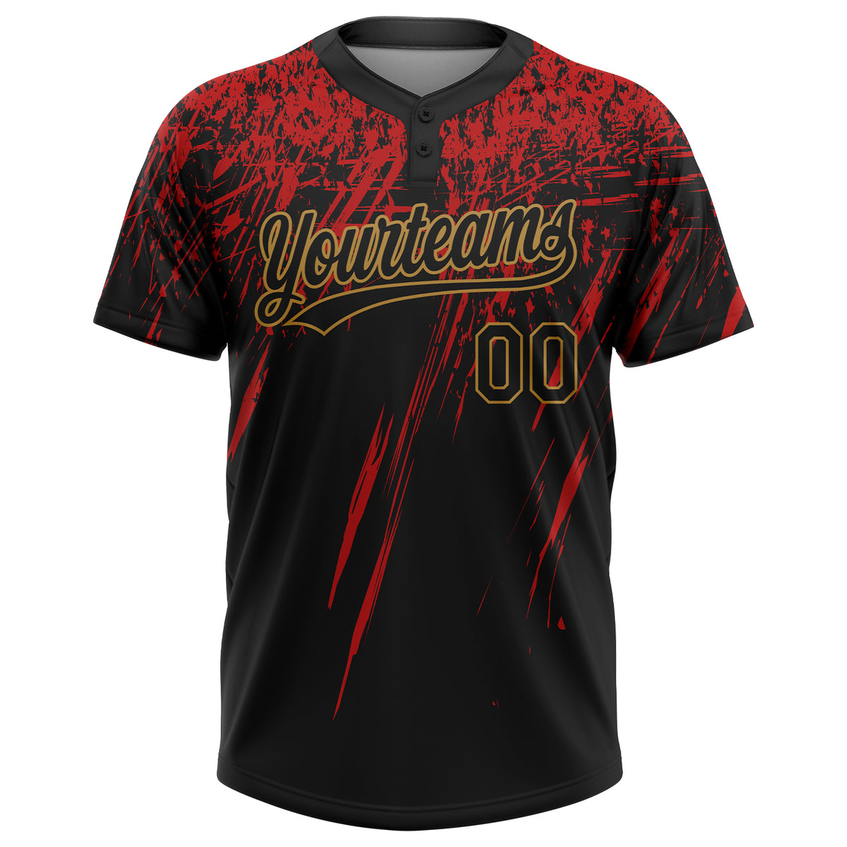 Cheap Custom Black Black Red-Old Gold Two-Button Softball Jersey
