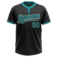 Load image into Gallery viewer, Custom Black Teal-White Two-Button Unisex Softball Jersey