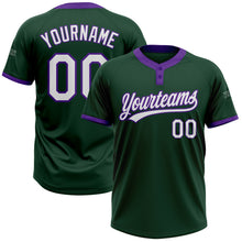 Load image into Gallery viewer, Custom Green White-Purple Two-Button Unisex Softball Jersey