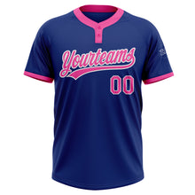 Load image into Gallery viewer, Custom Royal Pink-White Two-Button Unisex Softball Jersey