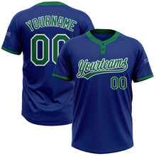 Load image into Gallery viewer, Custom Royal Kelly Green-White Two-Button Unisex Softball Jersey