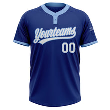 Laden Sie das Bild in den Galerie-Viewer, Custom Royal White-Light Blue Two-Button Unisex Softball Jersey