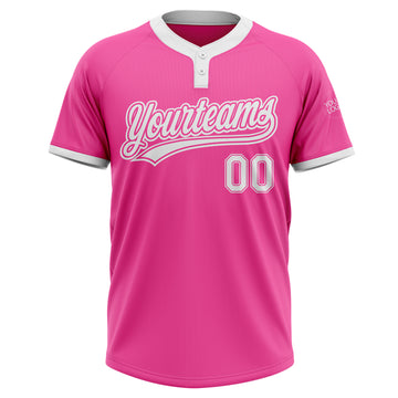 Custom Pink White Two-Button Unisex Softball Jersey