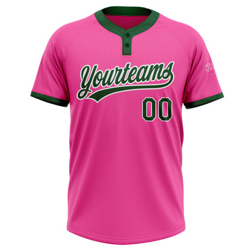 Custom Pink Green-White Two-Button Unisex Softball Jersey