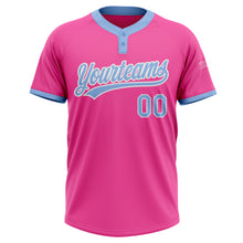 Charger l'image dans la galerie, Custom Pink Light Blue-White Two-Button Unisex Softball Jersey