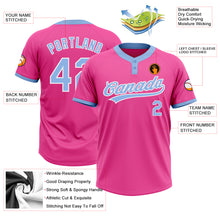 Charger l'image dans la galerie, Custom Pink Light Blue-White Two-Button Unisex Softball Jersey