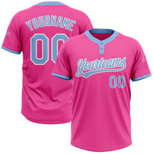 Charger l'image dans la galerie, Custom Pink Light Blue-White Two-Button Unisex Softball Jersey