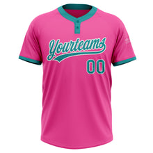 Charger l'image dans la galerie, Custom Pink Teal-White Two-Button Unisex Softball Jersey