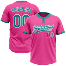 Charger l'image dans la galerie, Custom Pink Teal-White Two-Button Unisex Softball Jersey