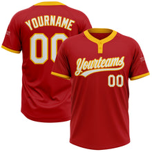 Load image into Gallery viewer, Custom Red White-Gold Two-Button Unisex Softball Jersey