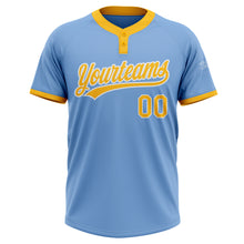 Load image into Gallery viewer, Custom Light Blue Gold-White Two-Button Unisex Softball Jersey