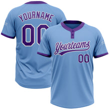 Load image into Gallery viewer, Custom Light Blue Purple-White Two-Button Unisex Softball Jersey