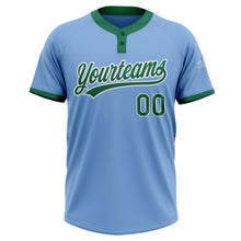 Load image into Gallery viewer, Custom Light Blue Kelly Green-White Two-Button Unisex Softball Jersey