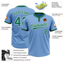 Load image into Gallery viewer, Custom Light Blue Kelly Green-White Two-Button Unisex Softball Jersey