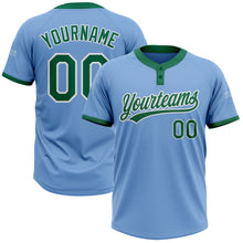 Load image into Gallery viewer, Custom Light Blue Kelly Green-White Two-Button Unisex Softball Jersey