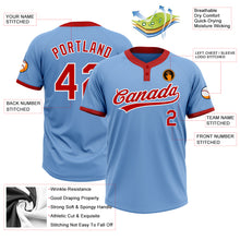 Load image into Gallery viewer, Custom Light Blue Red-White Two-Button Unisex Softball Jersey