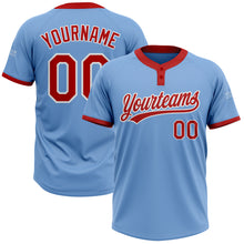 Load image into Gallery viewer, Custom Light Blue Red-White Two-Button Unisex Softball Jersey