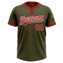 Load image into Gallery viewer, Custom Olive Red-White Salute To Service Two-Button Unisex Softball Jersey
