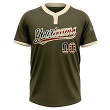 Load image into Gallery viewer, Custom Olive Vintage USA Flag-Cream Salute To Service Two-Button Unisex Softball Jersey