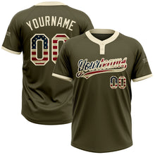 Load image into Gallery viewer, Custom Olive Vintage USA Flag-Cream Salute To Service Two-Button Unisex Softball Jersey