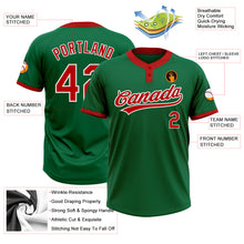Charger l'image dans la galerie, Custom Kelly Green Red-White Two-Button Unisex Softball Jersey