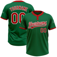 Charger l'image dans la galerie, Custom Kelly Green Red-White Two-Button Unisex Softball Jersey