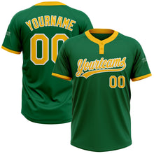 Charger l'image dans la galerie, Custom Kelly Green Gold-White Two-Button Unisex Softball Jersey
